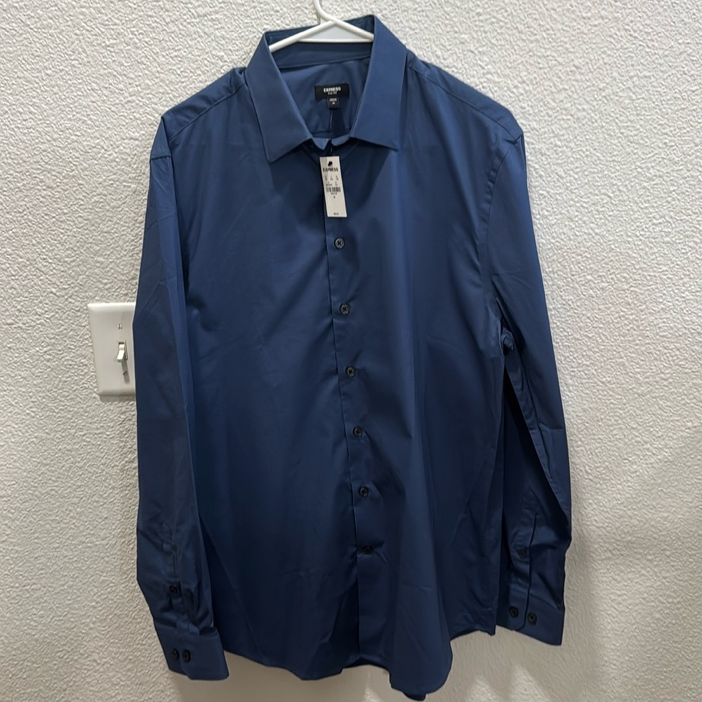 Brand new M blue Express long sleeve dress shirt.